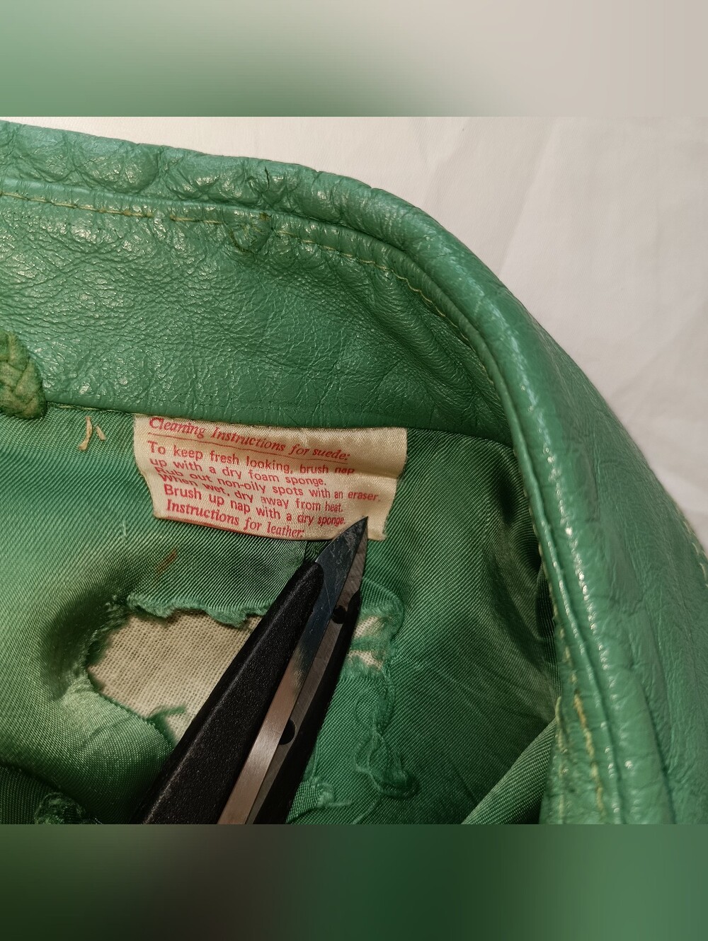 Rare True Vintage 70s Multi Tone Green Suede Leather Knit Back Tailored Jacket - Picture 10 of 12